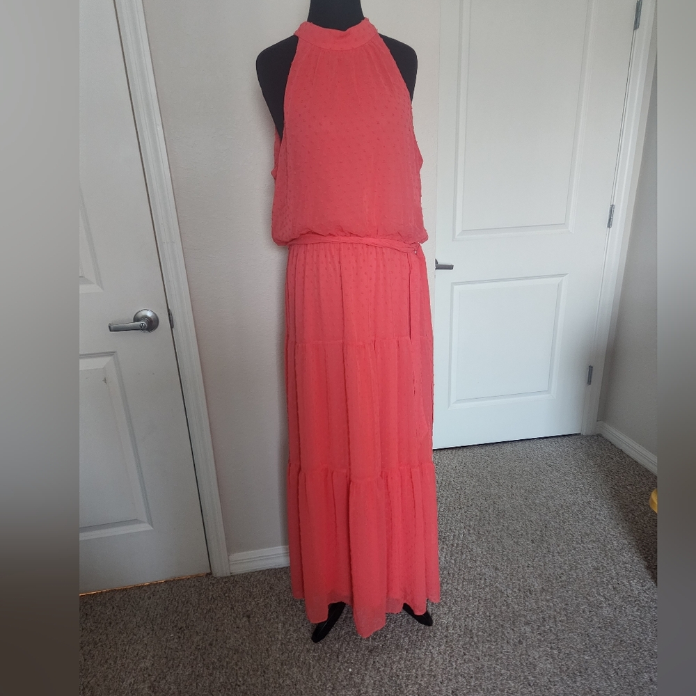 Julia Jordan Elegant Coral Halter Maxi Dress